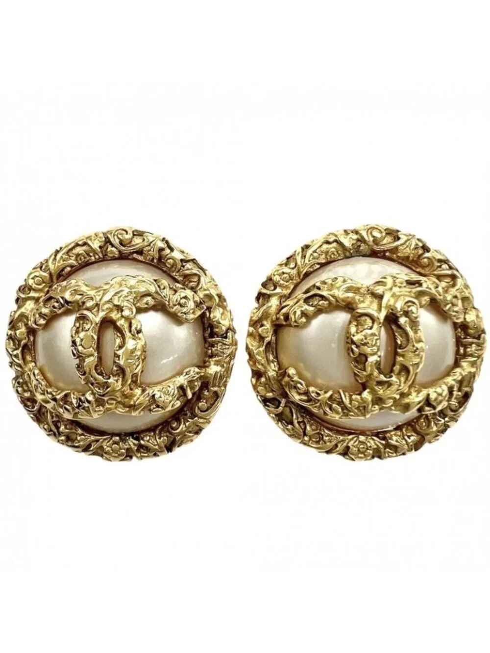 Chanel Earrings Round Accessories Vintage Coco Mark GP Faux